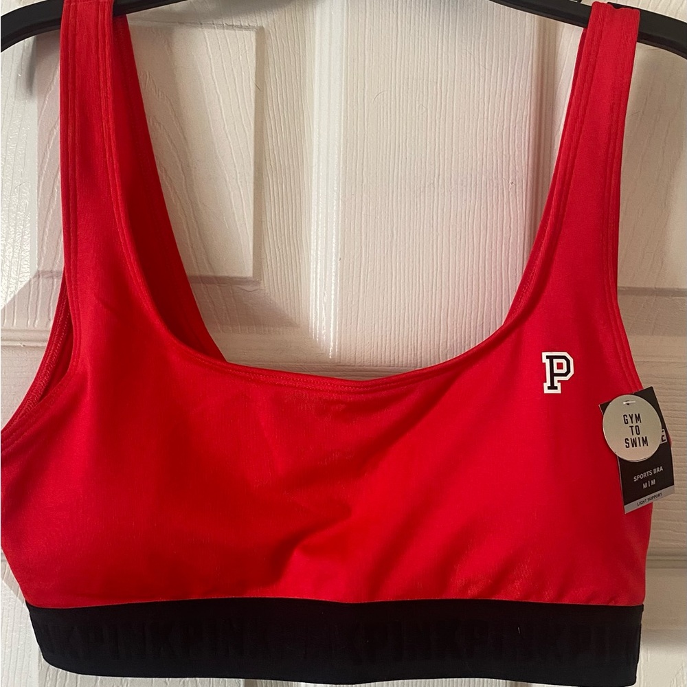 PINK Victoria's Secret Red and Black Sports Bra Gym to Swim series